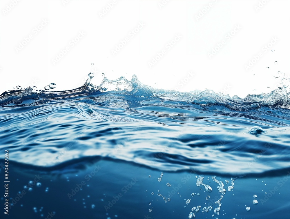 Dynamic splash of blue water against a white background, capturing the energy and fluidity of water in motion. Dynamic splash of blue water against a white background, capturing the energy and fluidity of water in motion.