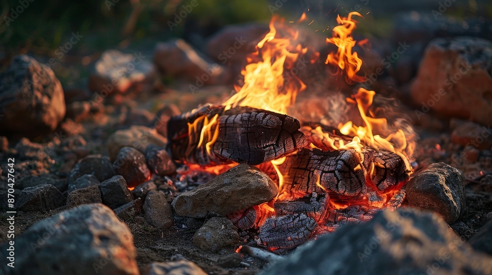 Fototapeta premium Campfires illuminate the night, their glowing embers a gathering place for stories and songs.