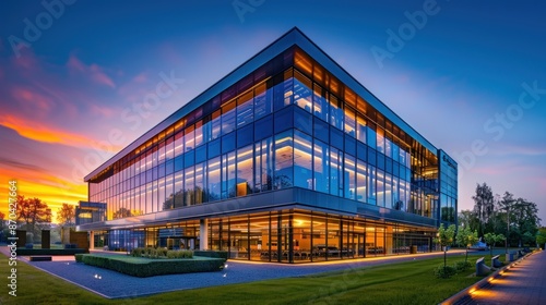 Modern Office Building at Sunset