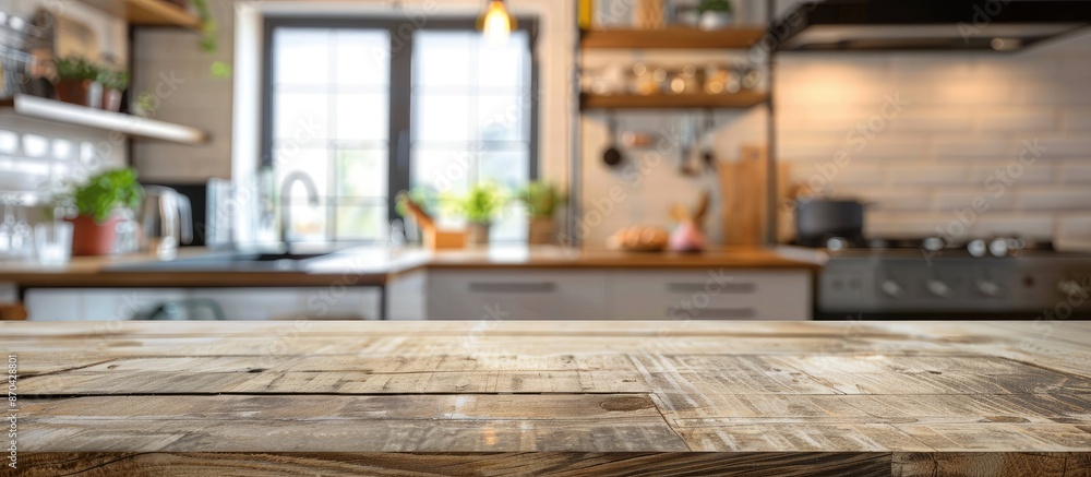 Blurry kitchen room as a background for a table top with copy space image. Blurry kitchen room as a background for a table top with copy space image.