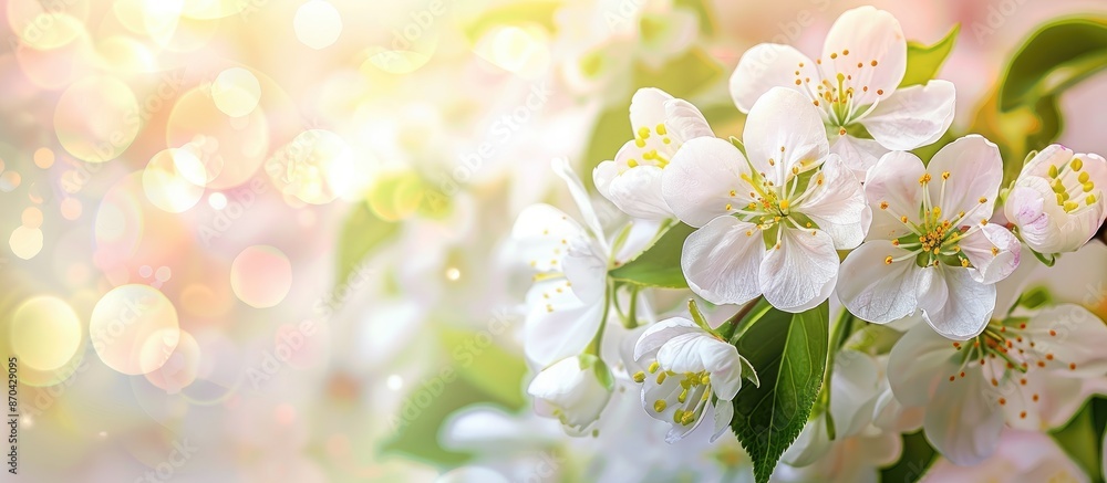 Fototapeta premium Spring flowers with blossoming cherry branches on a natural backdrop, perfect for a spring-themed image featuring copy space.