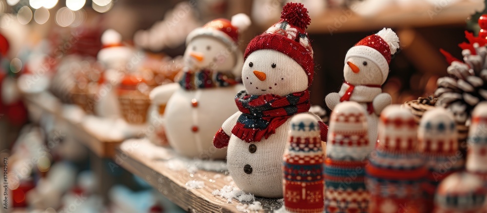 Obraz premium Craftsmen's fair displaying a variety of beautifully crafted handmade toys for Christmas and New Year with copy space image.