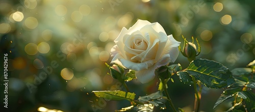 Capturing a beautiful white rose in my garden, a stunning copy space image. photo