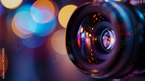 Close-up of a smartphone camera lens with a bokeh effect, generative AI