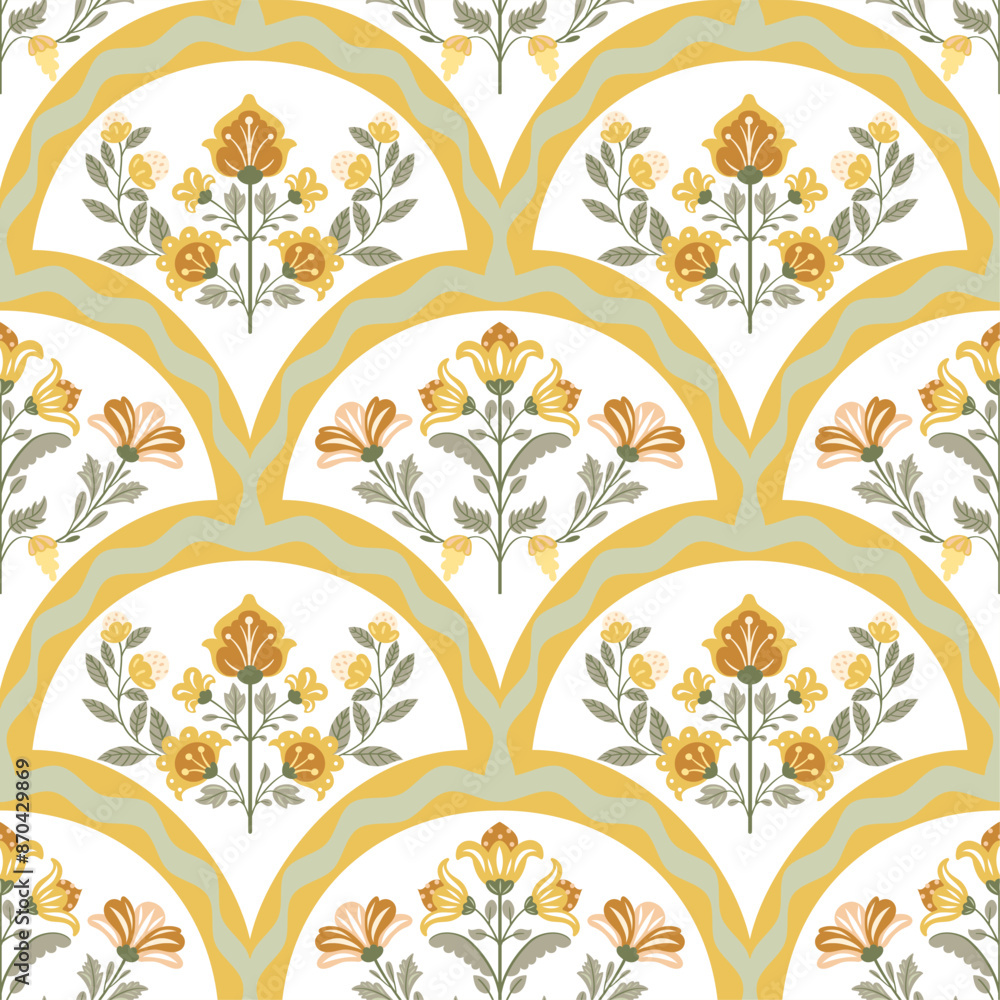 custom made wallpaper toronto digitalSeamless pattern with folk art design elements. Folk vector illustration with flowers on white background. Scandinavian traditional motif