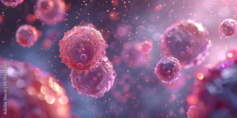 Obraz premium Insulin molecules interacting with fat cells viewed in 3D through microscope. Concept Biomedical Imaging, Molecular Interactions, Insulin Research, Cellular Biology, Microscopic Analysis