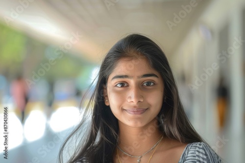 beautiful female indian college girl in hall