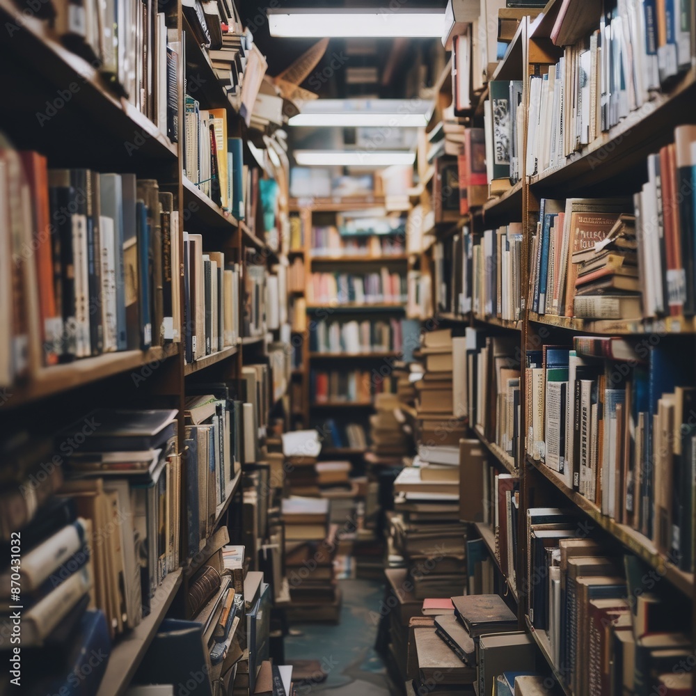 Focused Library Shelves in a Modern Setting Focused Library Shelves in a Modern Setting