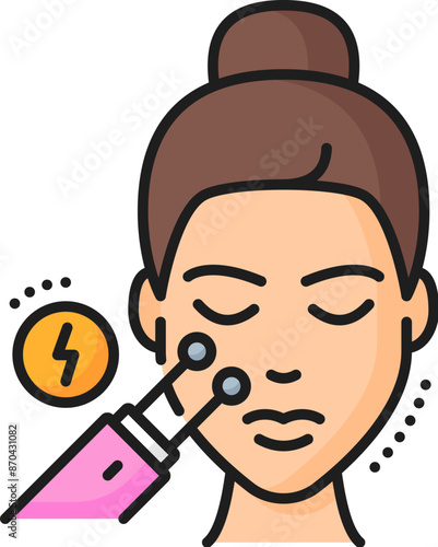 Face care microcurrent, skincare cosmetology and mesotherapy linear color icon. Woman beauty skincare cosmetics thin line symbol or face microcurrent procedure treatment outline vector pictogram