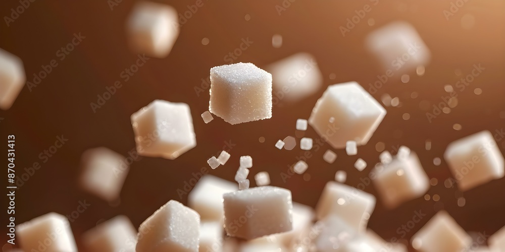 Closeup of falling sugar cubes against brown background for food concepts. Concept Food Photography, Sugar Cubes, Falling Objects, Closeup Shots, Brown Background Closeup of falling sugar cubes against brown background for food concepts. Concept Food Photography, Sugar Cubes, Falling Objects, Closeup Shots, Brown Background