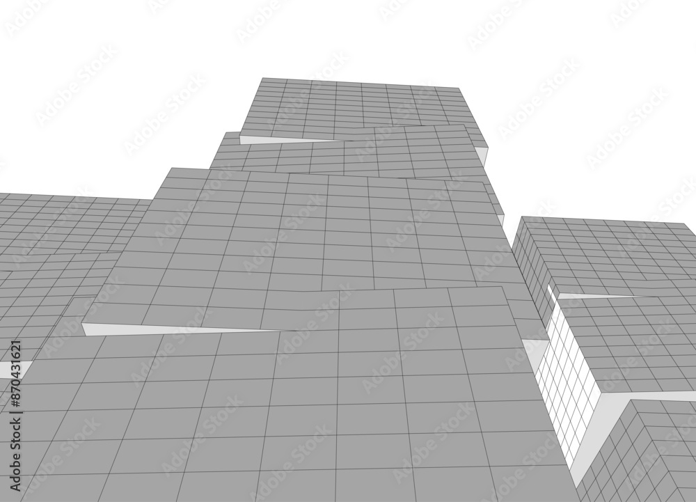 Modern architecture building vector 3d drawing Modern architecture building vector 3d drawing