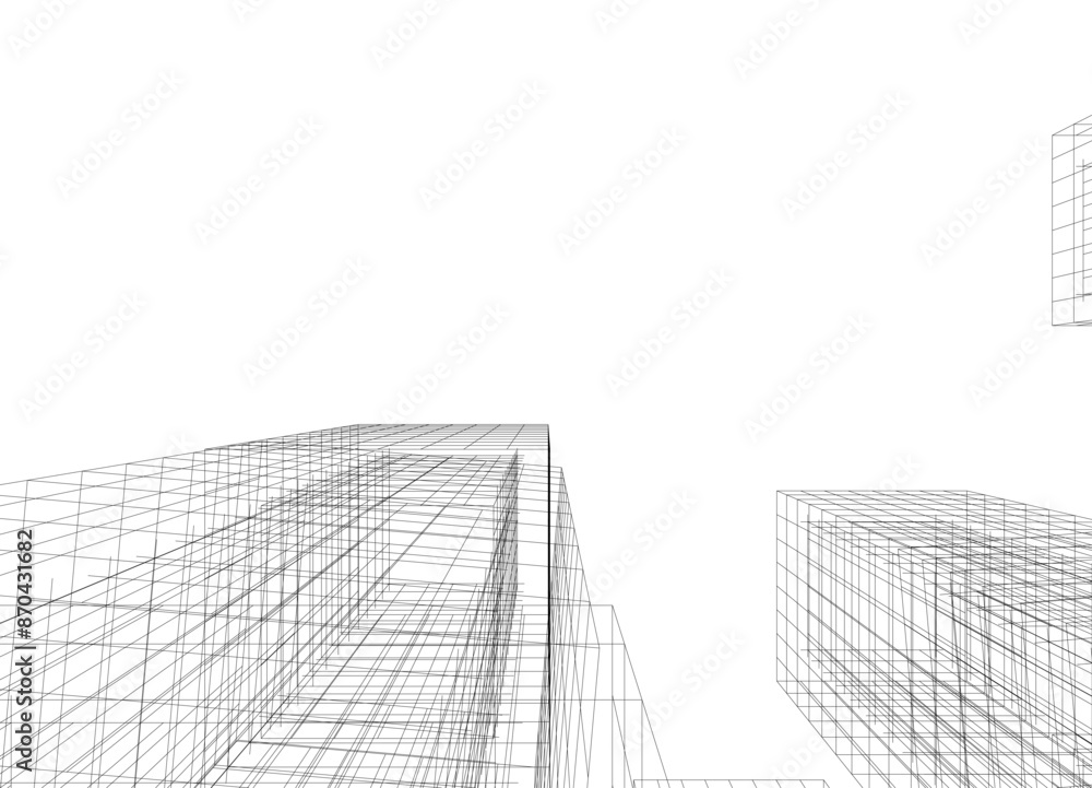 Modern architecture building vector 3d drawing Modern architecture building vector 3d drawing