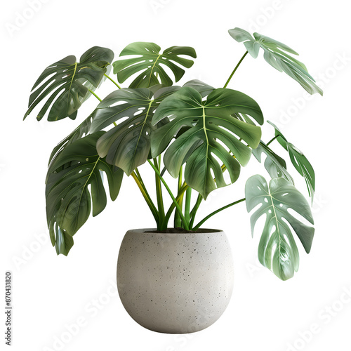 A ficus plant growing in a pot with green leaves, isolated on a plain background, showing houseplant and nature decoration