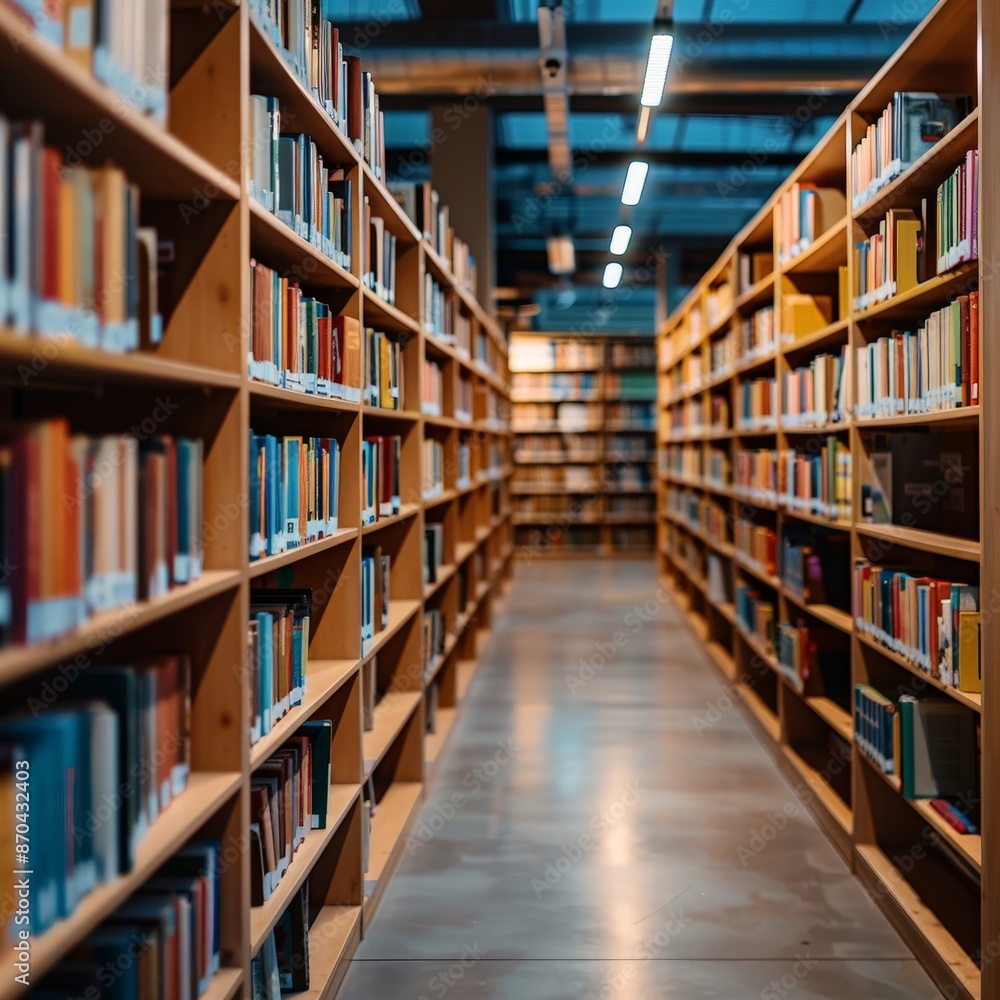 Focused Library Shelves in a Modern Setting Focused Library Shelves in a Modern Setting