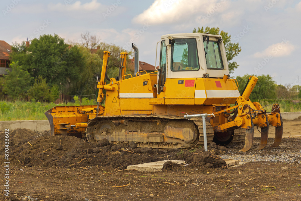 Bulldozer Machine at Project Construction Site Ground Works Bulldozer Machine at Project Construction Site Ground Works