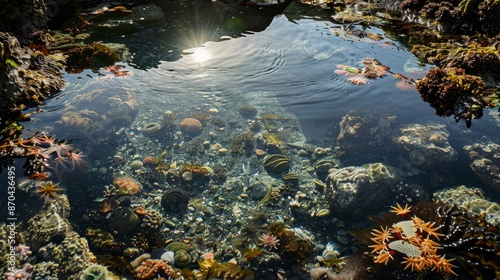 Vibrant Marine Life in Sunlit Tide Pool | Nikon Z7 II, 50mm f/1.4, High Contrast photo