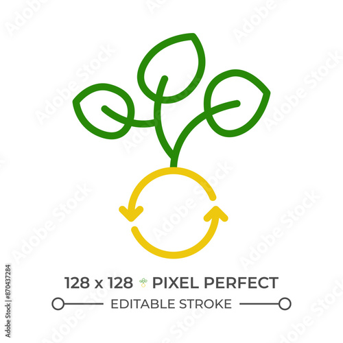 Regenerative agriculture two color line icon. Sustainable farming. Carbon sequestration. Permaculture garden bicolor outline symbol. Duotone linear pictogram. Isolated illustration. Editable stroke