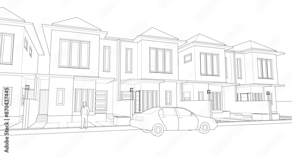 Obraz premium modern townhouse sketch 3d rendering