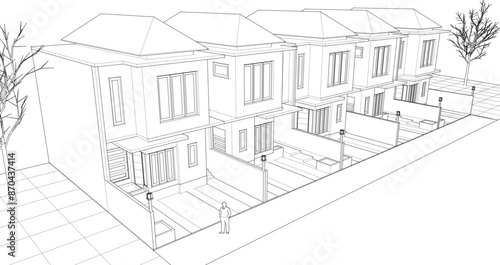 modern townhouse sketch 3d rendering