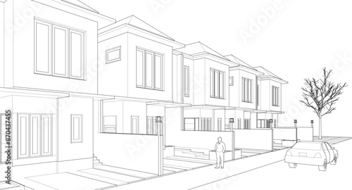 modern townhouse sketch 3d rendering