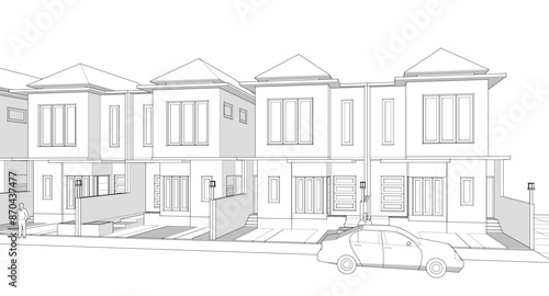 modern townhouse sketch 3d rendering
