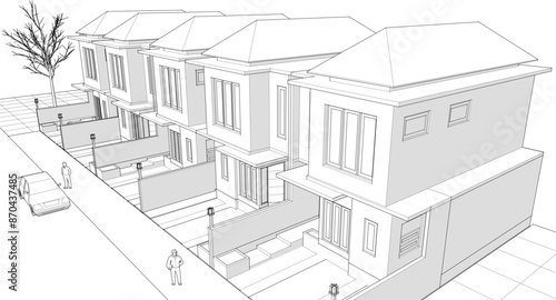 modern townhouse sketch 3d rendering