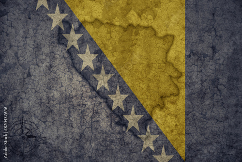 Fotografia map and flag of bosnia and herzegovina on a old vintage crack paper background