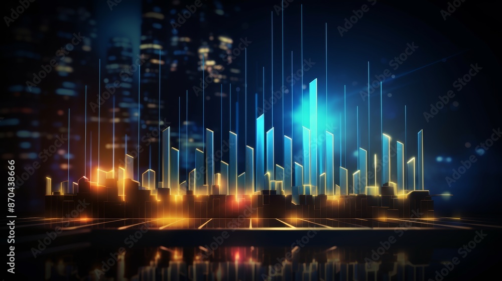 Futuristic holographic business growth chart on blue background, 3d rendering for corporate strategy Futuristic holographic business growth chart on blue background, 3d rendering for corporate strategy