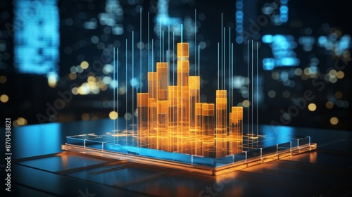 Futuristic business growth chart hologram on blue background, 3d rendering for corporate future plan