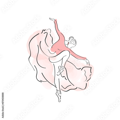 Minimalist line drawing of a ballet dancer captured in a graceful pose on pointe.