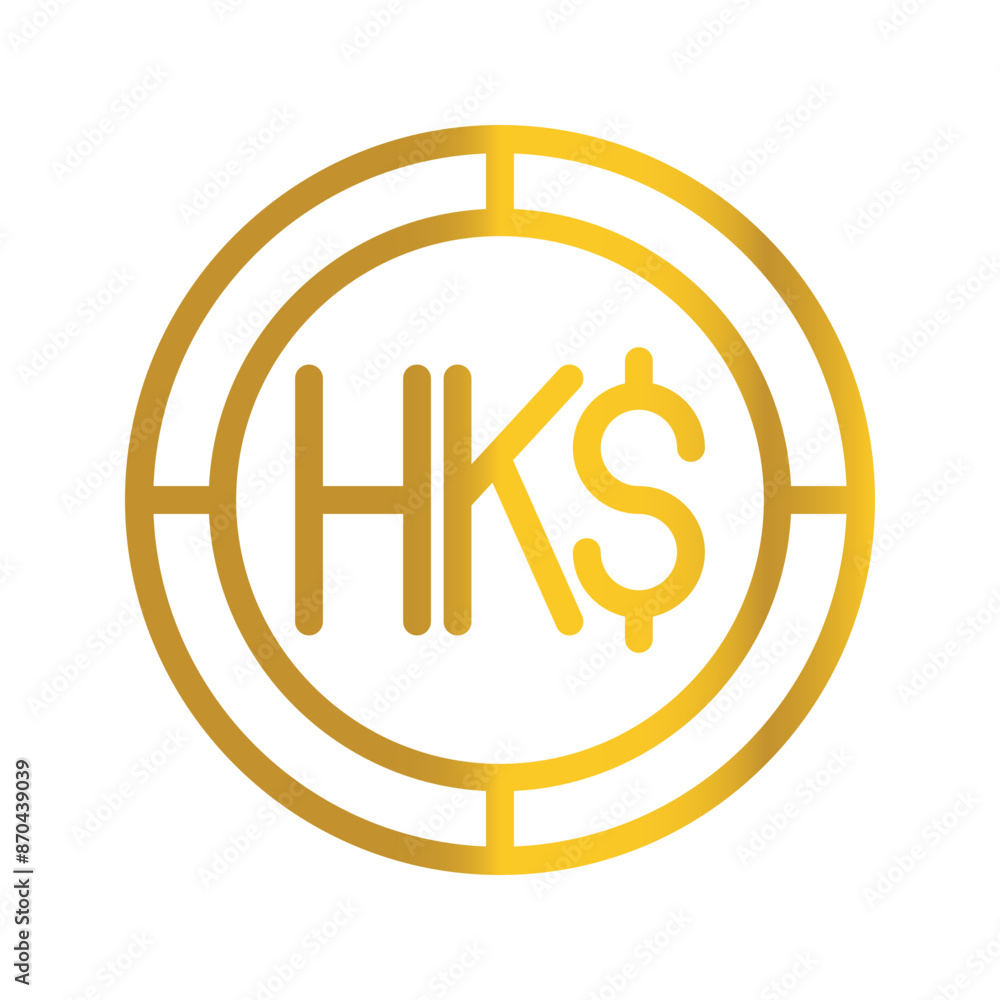 Currency Golden Hong Kong Dollar coin, can be used as a symbol for Money, Finance and business designs. with a gradient fill design. Currency Golden Hong Kong Dollar coin, can be used as a symbol for Money, Finance and business designs. with a gradient fill design.