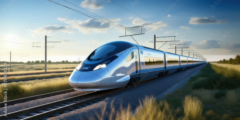 Naklejka premium High-Speed Train in a Rural Landscape