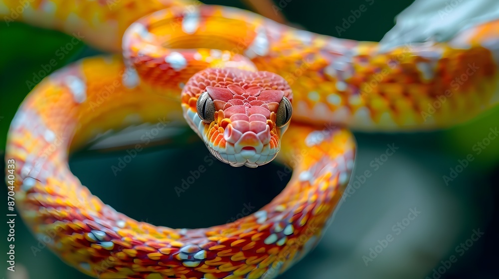 Fototapeta premium Vibrant Twisted Serpent Coiled in Lush Foliage