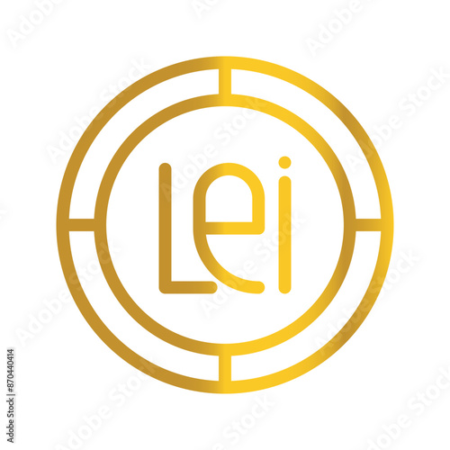 Romanian currency lei golden coin, can be used as a design symbol for Money, Finance and business. with a gradient fill design.