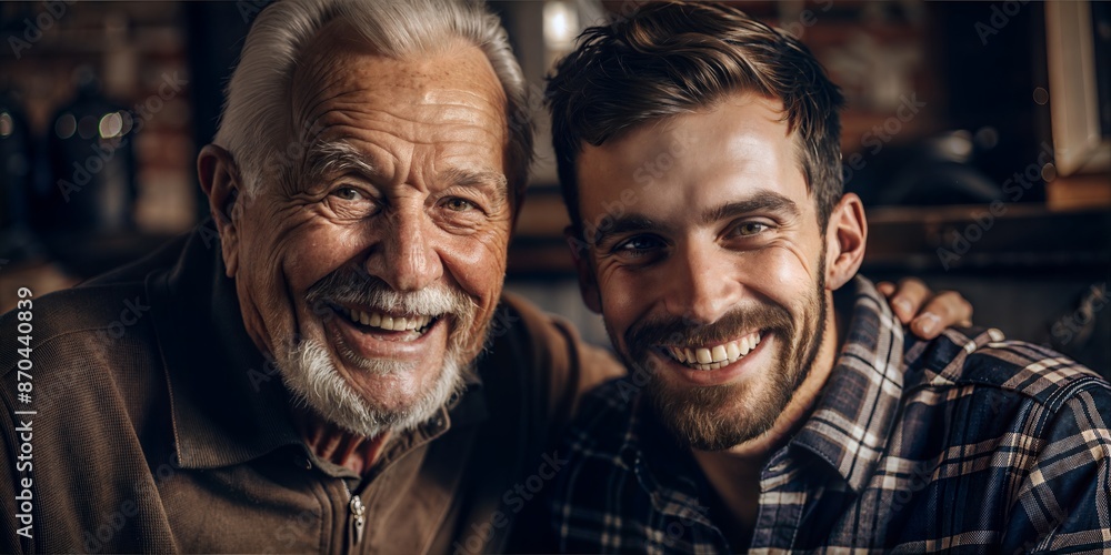 Smiling Adult Son and Elderly Father Close-Up
Smiling Adult Son and Elderly Father Close-Up