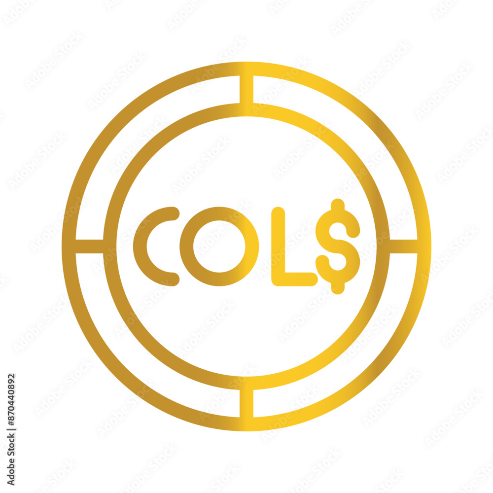 Colombian currency peso golden coin, can be used as a design symbol for money, finance and business. with a gradient fill design. Colombian currency peso golden coin, can be used as a design symbol for money, finance and business. with a gradient fill design.
