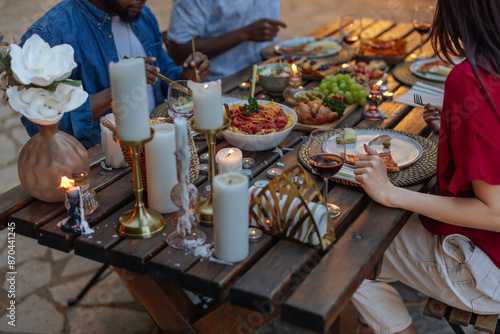 Slika na platnu Close up shot of a table packed with food