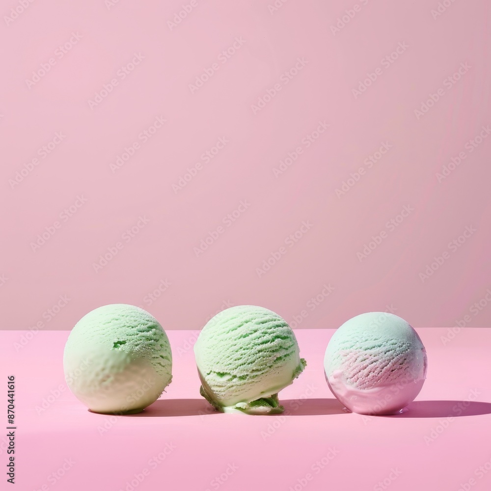 Minimal summer food concept with ice cream scoops on pastel pink background. Minimal summer food concept with ice cream scoops on pastel pink background.