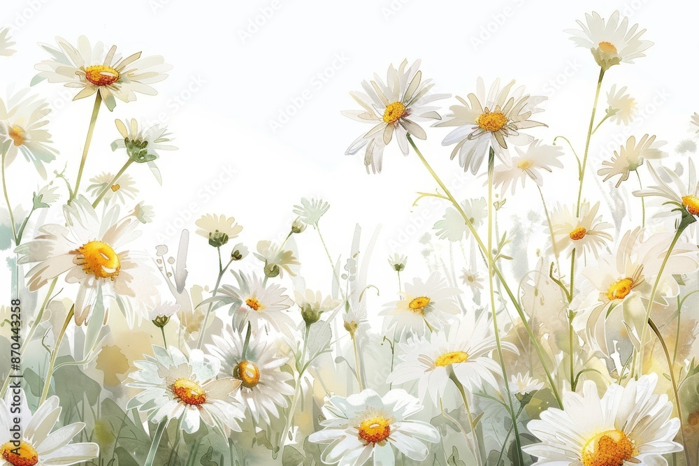 Fototapeta premium The Chamomile border is a watercolor background with flowers and daisies in PNG format