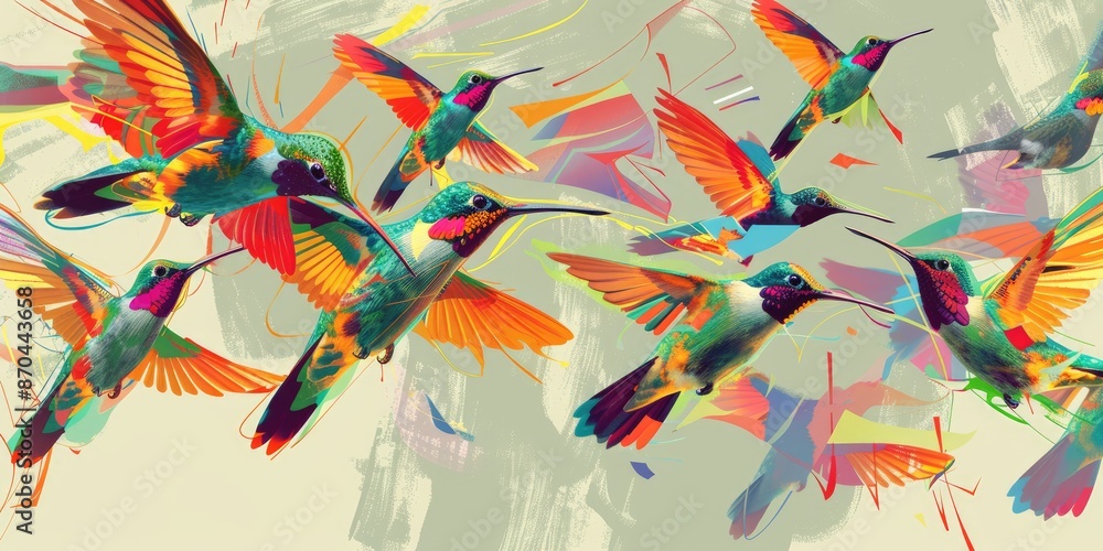 Fototapeta premium Colorful Hummingbirds in Flight