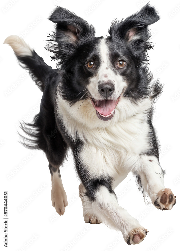Energetic Border Collie Dog in Mid-Run – Joyful Black and White Dog with Floppy Ears Energetic Border Collie Dog in Mid-Run – Joyful Black and White Dog with Floppy Ears