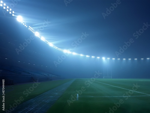 Illuminated Sports Arena with Bright Spotlights and Clear Space