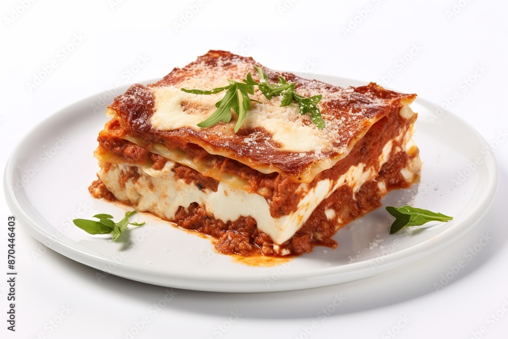 italian lasagna with tomato sauce isolated on white background
italian lasagna with tomato sauce isolated on white background
