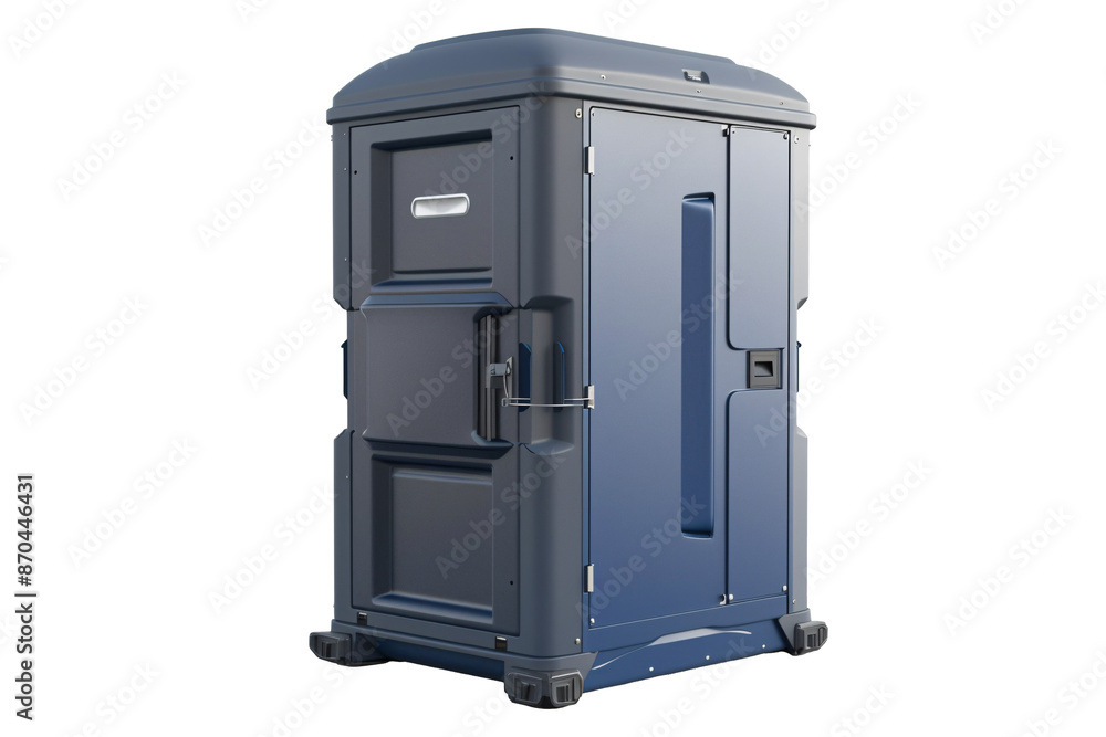 a blue portable toilet with a door a blue portable toilet with a door