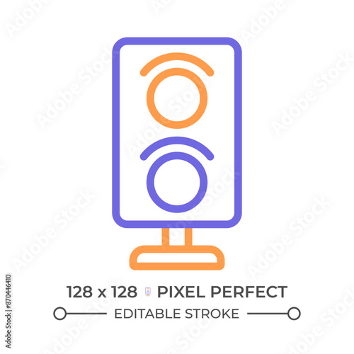 Railway signalling two color line icon. Traffic light system. Infrastructure control. Railroad semaphore bicolor outline symbol. Duotone linear pictogram. Isolated illustration. Editable stroke