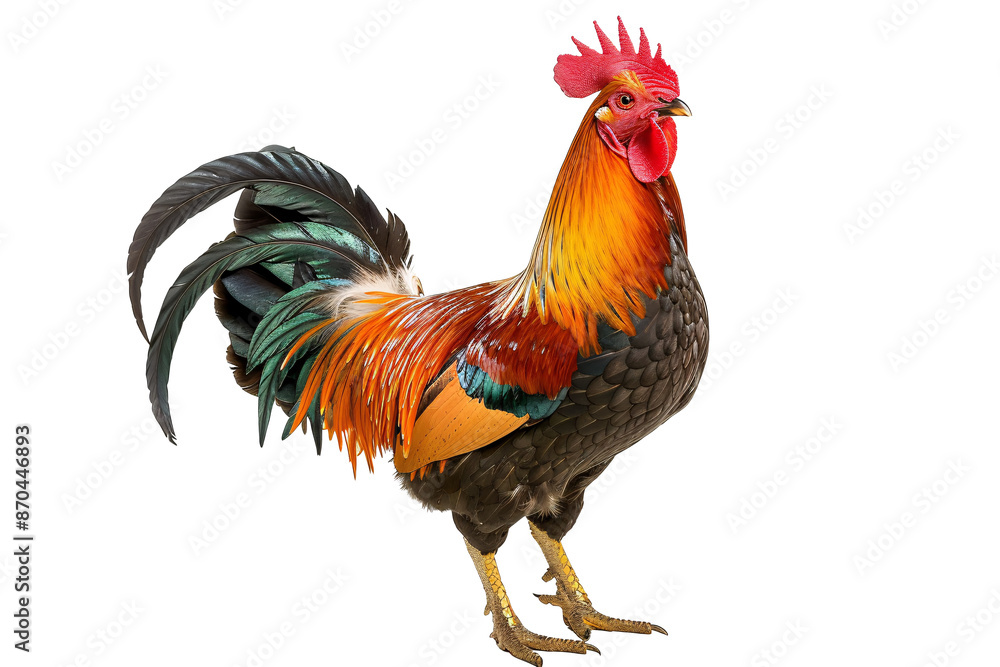 a rooster standing on a white background a rooster standing on a white background