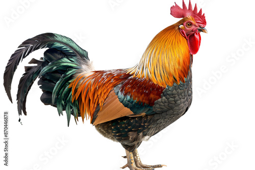 a rooster standing on a white background photo