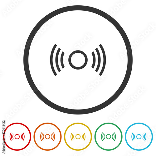Motion sensor icon. Set icons in color circle buttons