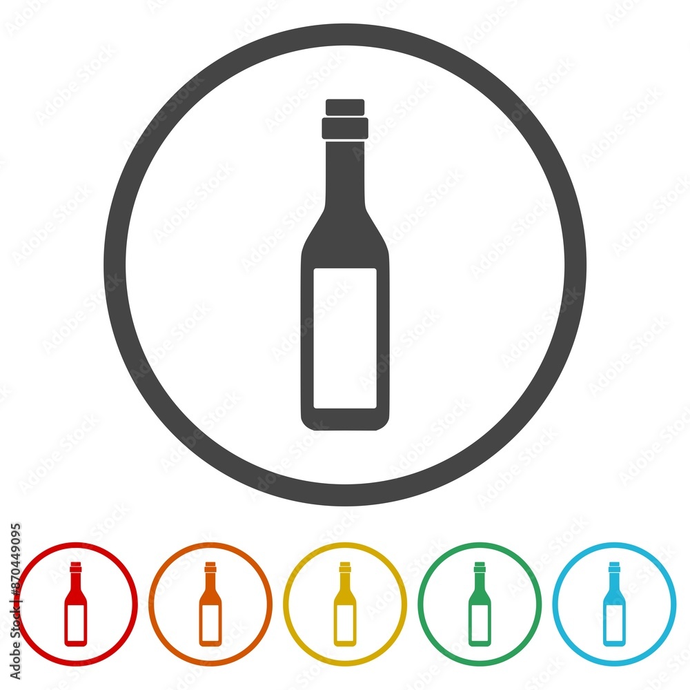 Wine bottle with glass icon. Set icons in color circle buttons Wine bottle with glass icon. Set icons in color circle buttons