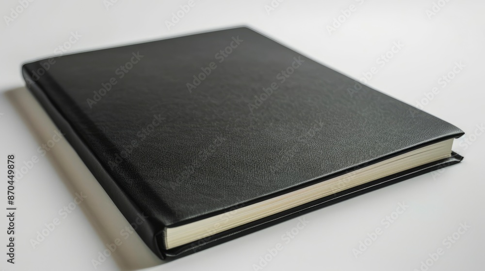 A Blank Close-Up Black Notebook Isolated On A White Background A Blank Close-Up Black Notebook Isolated On A White Background
